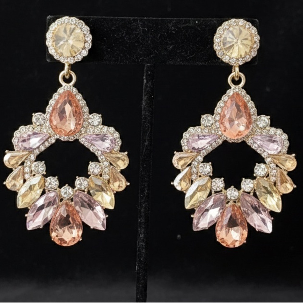 Chic Gold and Multicolor Crystal Earrings